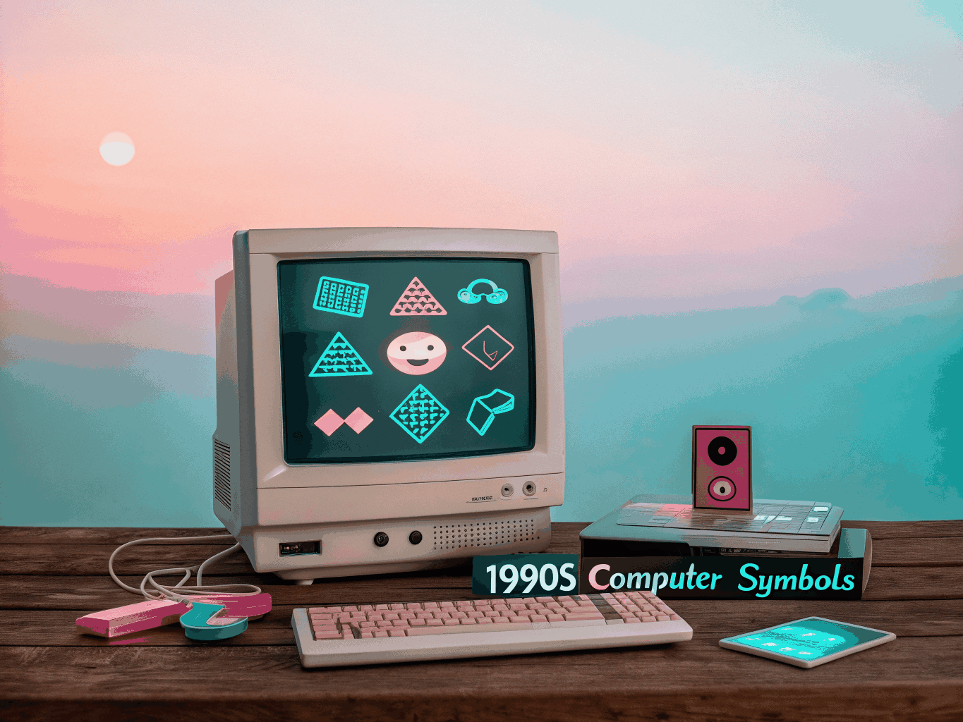 Vintage CRT monitor and retro computing desk setup