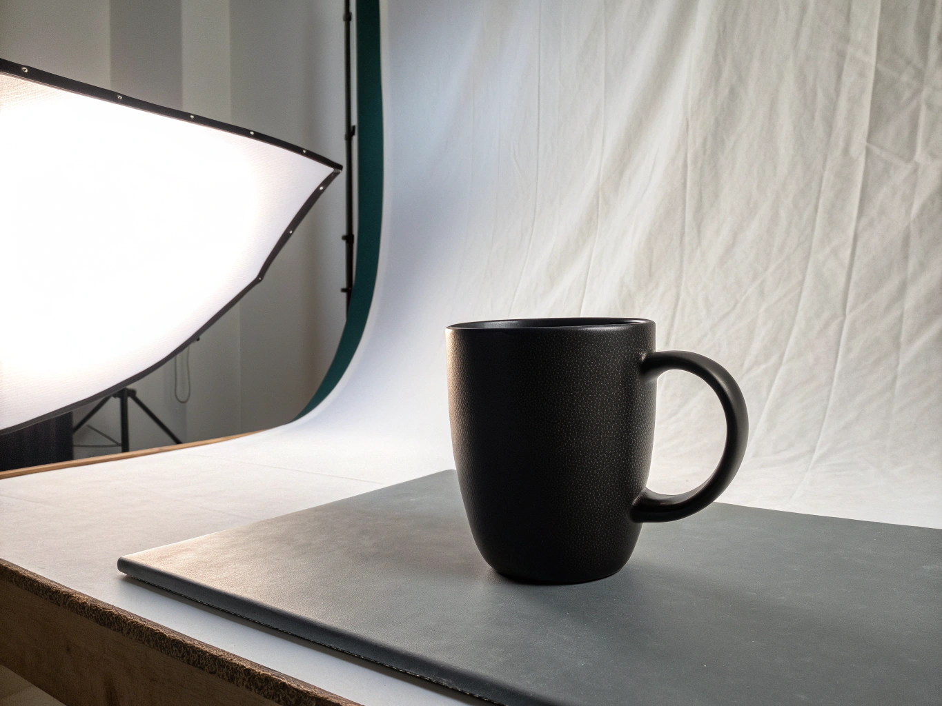 Matte ceramic coffee mug with green phosphor text